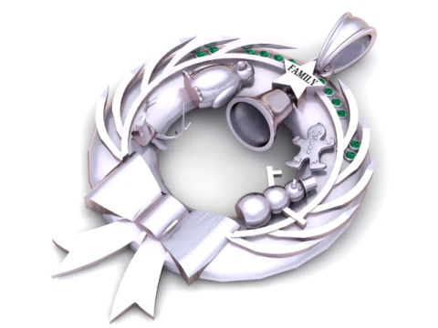 Family Christmas Wreath Pendant 3D Print Model