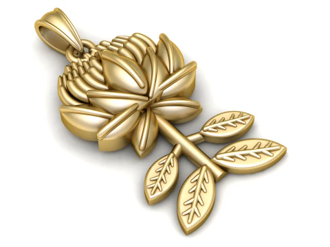Luxury Gold Floral Bird Engraved Diamond Border Pendant 3D Model