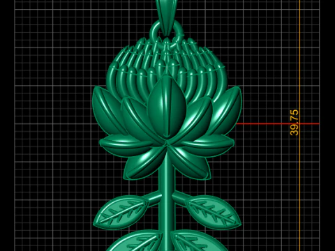 Luxury Gold Floral Bird Engraved Diamond Border Pendant 3D Model