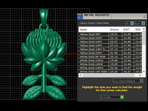 Luxury Gold Floral Bird Engraved Diamond Border Pendant 3D Model
