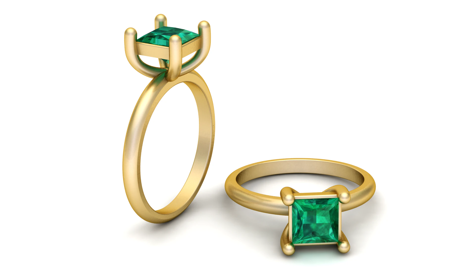 Classic Princess Cut Emerald Solitaire Gold Ring 3D Model .c4d .max .obj .3ds .fbx .stl .blend 