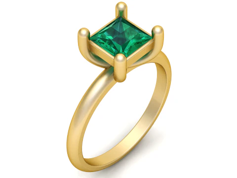 Classic Princess Cut Emerald Solitaire Gold Ring 3D Model