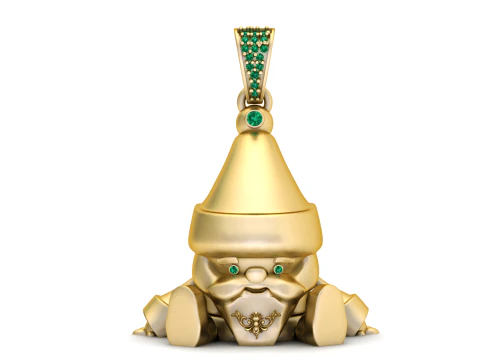 Liontin Emas Zamrud Gnome Mewah Model Cetak 3D