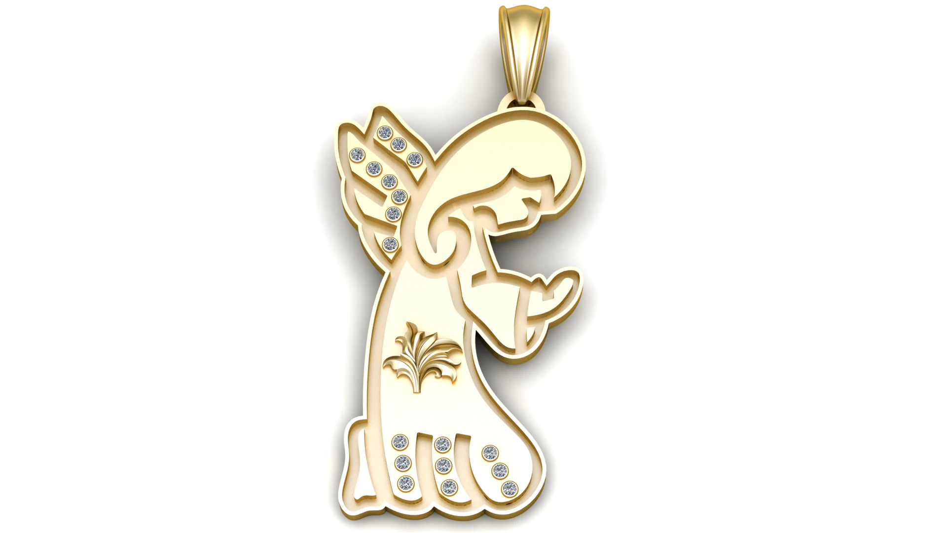 Luxury 3D Gold Angel Wing Diamond Pendant Design 3D Model .c4d .max .obj .3ds .fbx .stl .blend 