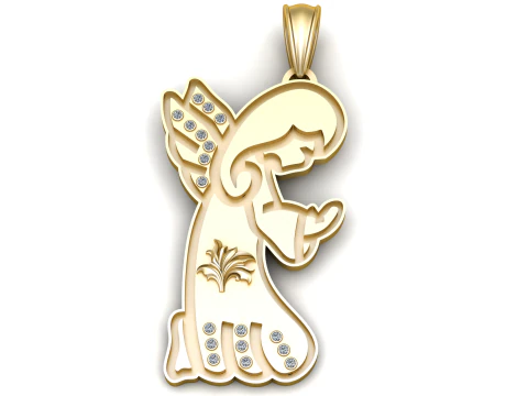 Luksusowy diamentowy wisiorek 3D ze złotym skrzydłem anioła Model 3D