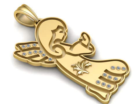 Luxury 3D Gold Angel Wing Diamond Pendant Design 3D Model