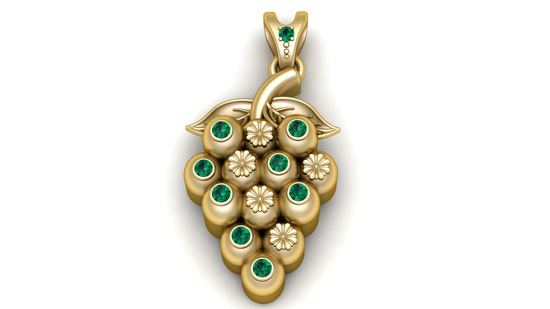 Luxury Emerald Grape Cluster Gold Pendant 3D Model .c4d .max .obj .3ds .fbx .stl .blend 