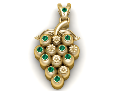 Luxury Emerald Grape Cluster Gold Pendant 3D Model