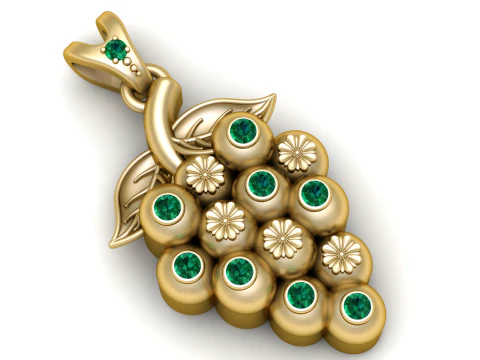 Luxury Emerald Grape Cluster Gold Pendant 3D Model