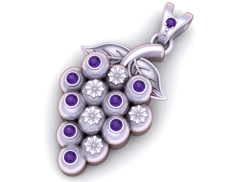 Luxury Emerald Grape Cluster Gold Pendant 3D Model