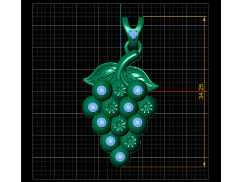 Luxury Emerald Grape Cluster Gold Pendant 3D Model