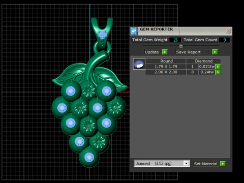 Luxury Emerald Grape Cluster Gold Pendant 3D Model