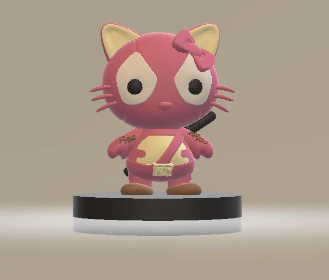 Cute Pink Cat with Bow 3D Model .c4d .max .obj .3ds .fbx .stl .blend 