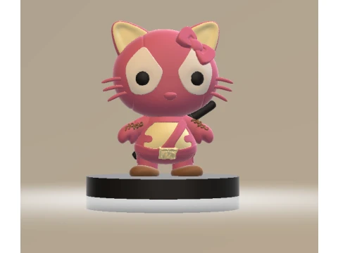Cute Pink Cat with Bow 3D Model
