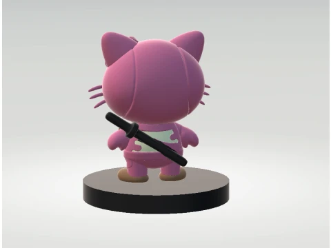 Cute Pink Cat with Bow 3D Model