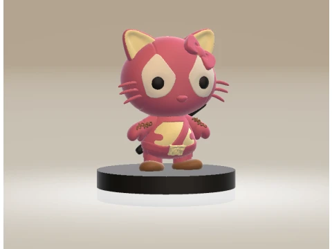 Cute Pink Cat with Bow 3D Model