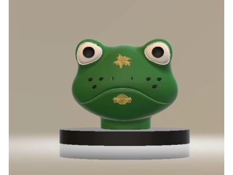 Cute Green Frog Figurine on a Display Base 3D Model