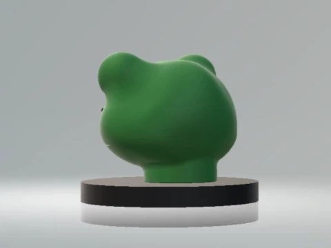 Cute Green Frog Figurine on a Display Base 3D Model