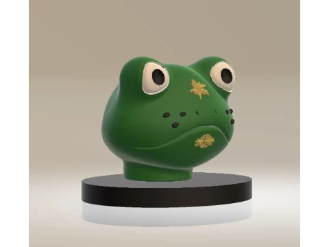 Cute Green Frog Figurine on a Display Base 3D Model