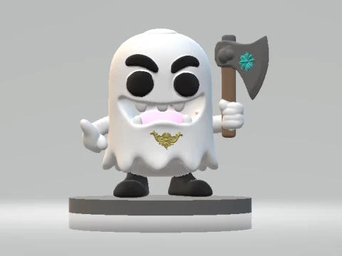Cute Ghost Warrior Figurine with Axe 3D Model