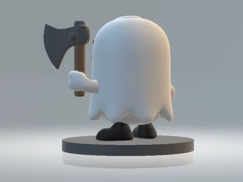 Cute Ghost Warrior Figurine with Axe 3D Model