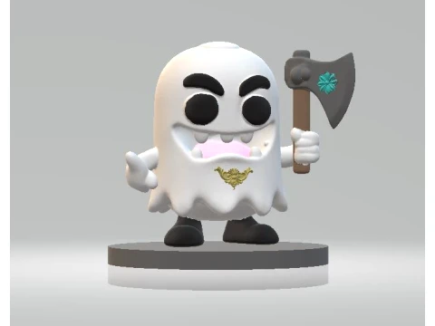 Cute Ghost Warrior Figurine with Axe 3D Model