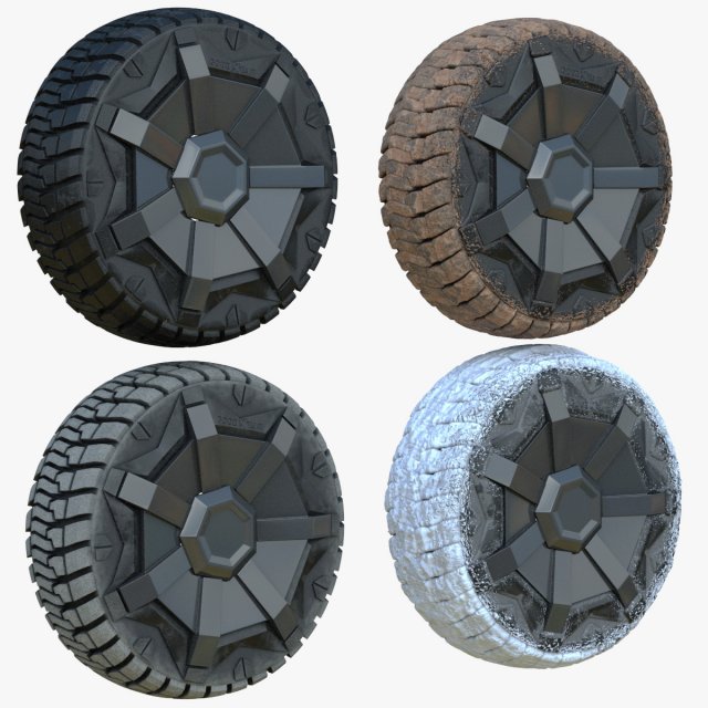 4 Seasons Cybertruck Wheels Model 3D .c4d .max .obj .3ds .fbx .stl .blend 