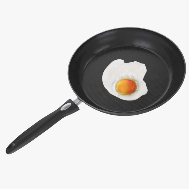 Pan and Fried Egg 3D Model .c4d .max .obj .3ds .fbx .stl .blend 