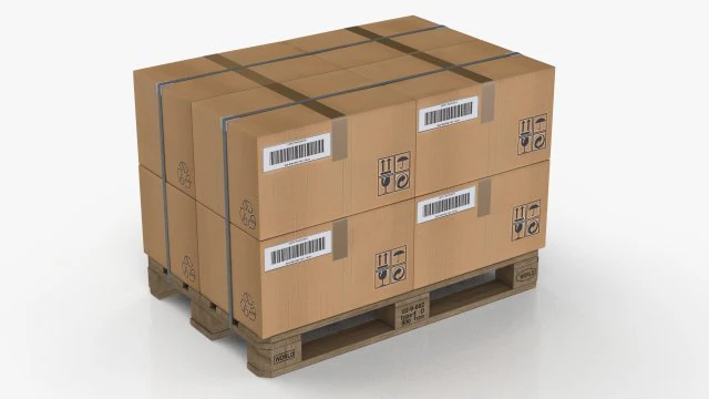 Pallet with Boxes 3D Model .c4d .max .obj .3ds .fbx .stl .blend 