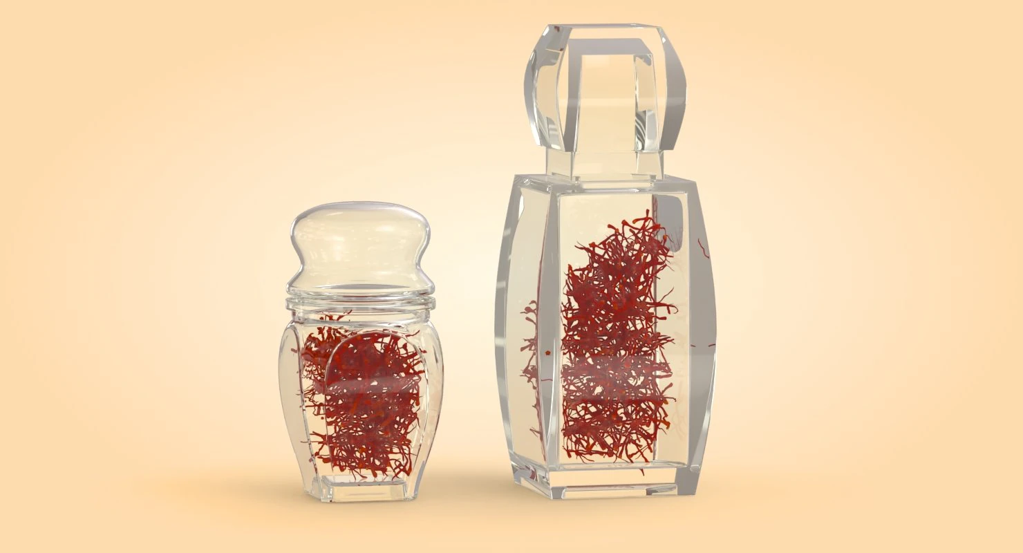 Crystal Bottle with saffron 3D Model .c4d .max .obj .3ds .fbx .stl .blend