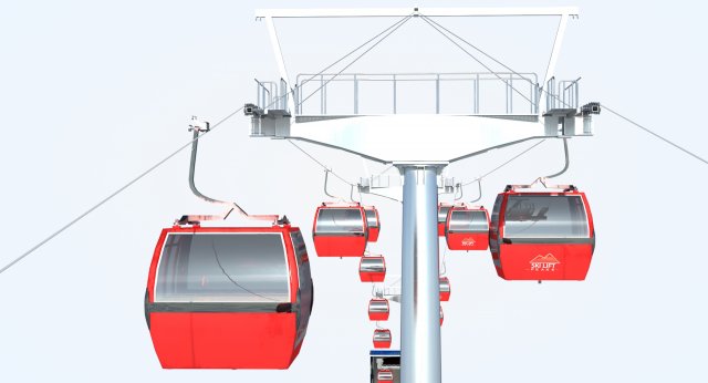 Telecabin Ski Lift Cableway- Animated and Rigged Model 3D .c4d .max .obj .3ds .fbx .stl .blend 