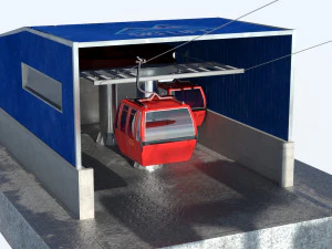 Telecabin Ski Lift Cableway- Animated and Rigged 3D Model