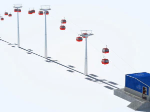 Telecabin Ski Lift Cableway- Animated and Rigged 3D Model