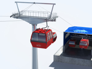 Telecabin Ski Lift Cableway- Animated and Rigged Model 3D