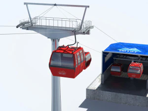 Telecabin Ski Lift Cableway- Animated and Rigged 3D Model
