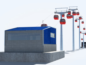 Telecabin Ski Lift Cableway- Animated and Rigged Model 3D