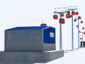 Telecabin Ski Lift Cableway- Animated and Rigged 3D Model