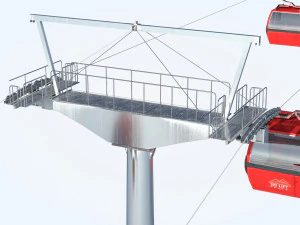 Telecabin Ski Lift Cableway- Animated and Rigged 3D Model