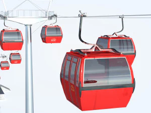 Telecabin Ski Lift Cableway- Animated and Rigged 3D Model