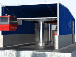 Telecabin Ski Lift Cableway- Animated and Rigged 3D Model