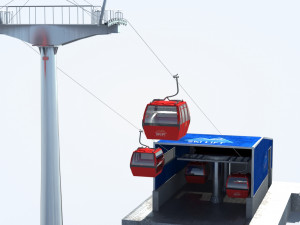 Telecabin Ski Lift Cableway- Animated and Rigged Model 3D