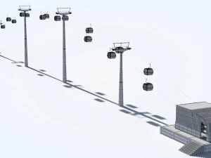 Telecabin Ski Lift Cableway- Animated and Rigged 3D Model