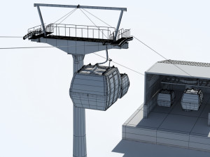 Telecabin Ski Lift Cableway- Animated and Rigged Model 3D