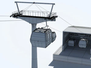 Telecabin Ski Lift Cableway- Animated and Rigged 3D Model