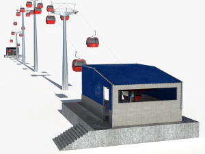 Telecabin Ski Lift Cableway- Animated and Rigged 3D Model