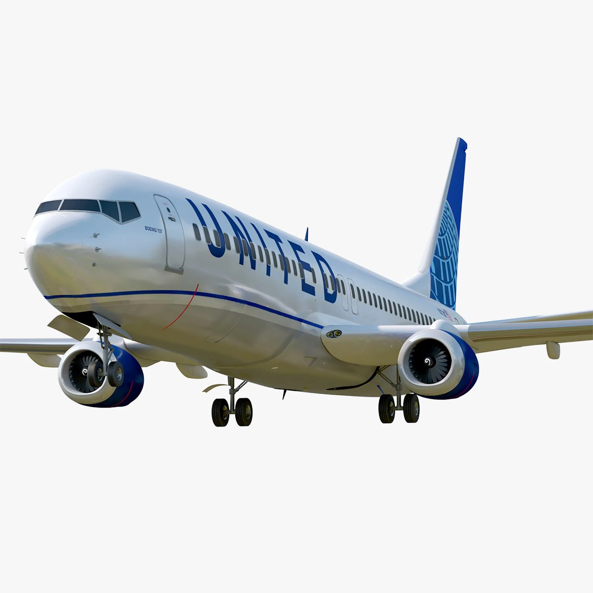 Boeing 737-800 United Air lines 3D Model .c4d .max .obj .3ds .fbx .stl .blend 