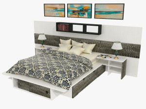 High-quality model of a bedroom set with decorative panels and additional furniture Modelo 3D