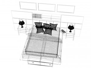 High-quality model of a bedroom set with decorative panels and additional furniture 3D 모델
