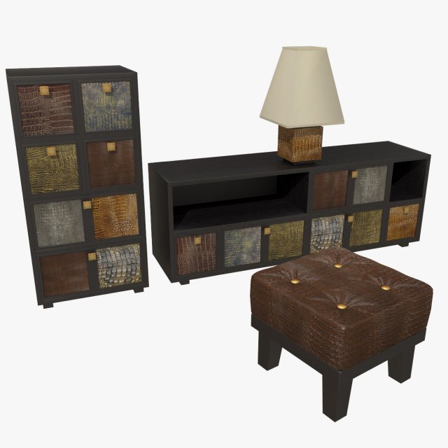 Qualitative model of a bedside table an ottoman and a table lamp with a shade 3D 模型 .c4d .max .obj .3ds .fbx .stl .blend 