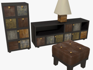 Qualitative model of a bedside table an ottoman and a table lamp with a shade 3D Model